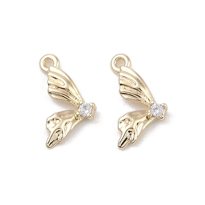 Brass Micro Pave Clear Cubic Zirconia Pendants, Butterfly Wings Charms