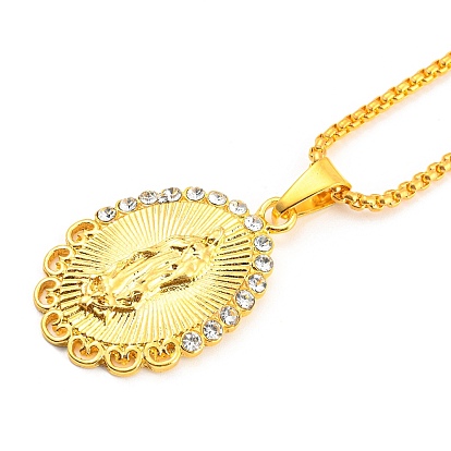Oval with Virgin Mary Cubic Zirconia Pendant Necklaces with Zinc Alloy Box Chains