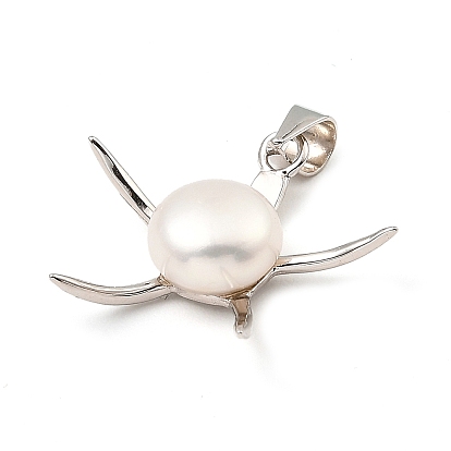 Rhodium Plated 925 Sterling Silver Pendants, with Natural Pearl Beads, Star Charms, with S925 Stamp
