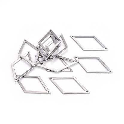 201 Stainless Steel Links/Connectors, Rhombus, 33.5x18x1mm, Hole: 1mm
