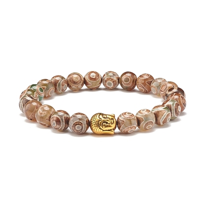 Bracelet extensible en agate dzi naturelle avec tête de bouddha, Bracelet de protection en perles de mala pour femme