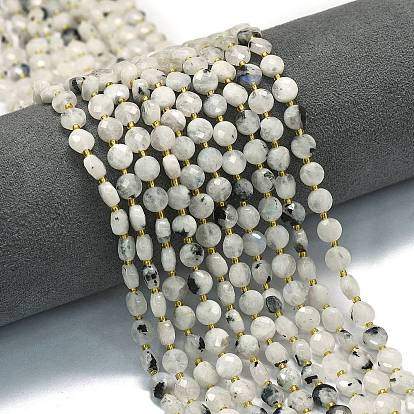 Бусины из натурального радужного лунного камня, с бисером, граненый ромб, плоско-круглые