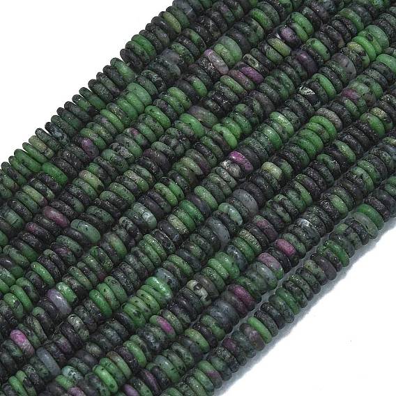 Матовый натуральный рубин в нитях бусин из цоизита, рондель