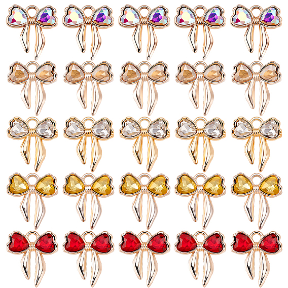 30шт 5 цветной сплав подвески со стразами, подвески-бантики в форме сердца, золотые