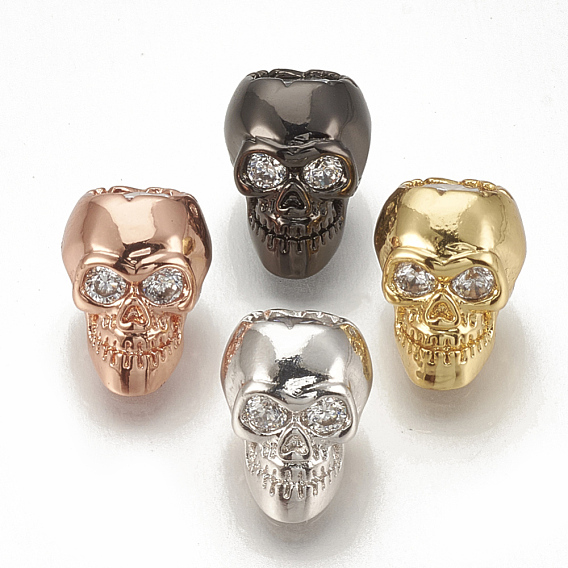 Brass Cubic Zirconia Beads, Skull