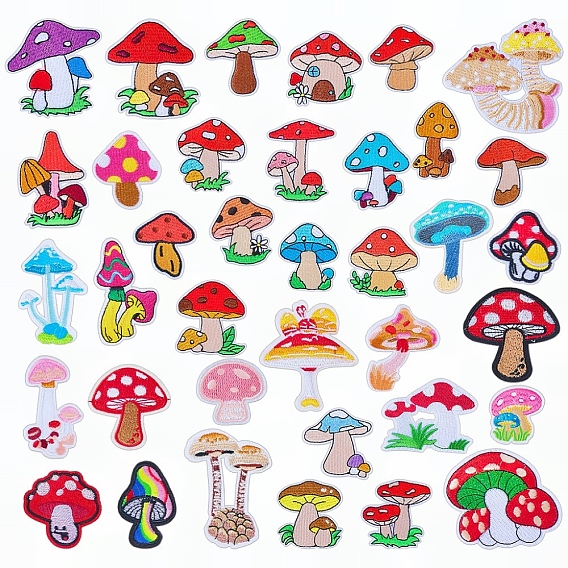 37Pcs Mushroom Embroidered Cloth Patch, Computerized Embroidery Cloth Iron on/Sew on Patches, Costume Accessories, Appliques