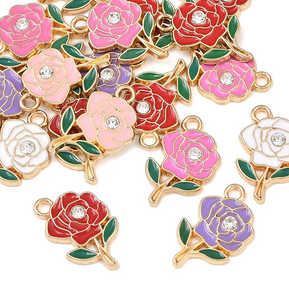 20шт. подвески из сплава с покрытием ствола, с эмалью и стразами, без кадмия, без никеля и без свинца, цветок, золотой свет