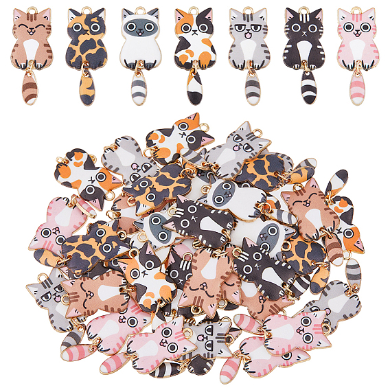 42шт 7 подвески в стиле светлого золота с покрытием из сплава эмали, кошачье очарование