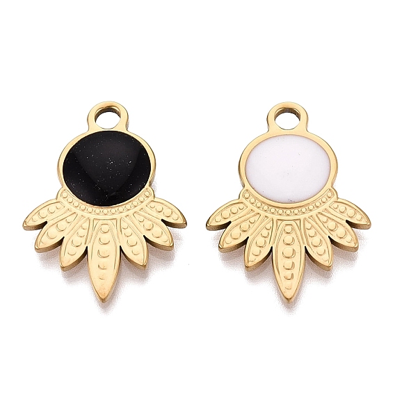 303 Stainless Steel Enamel Pendants, Flower Charms, Ion Plating(IP), Real 18K Gold Plated