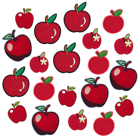 20шт. 5 стили нашивки из полиэстера с вышивальной нитью в виде яблока, пришивные/приклеиваемые утюгом, аппликации из ткани