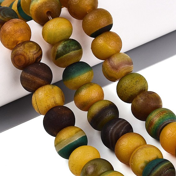 Natural Banded Agate Beads Strands, Rondelle, Dyed & Heated