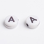 Acrylic Horizontal Hole Letter Beads, Opaque, Flat Round, 7mm