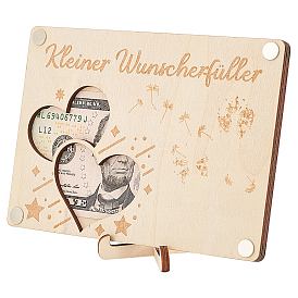 Деревянные держатели для денег с лазерной резкой, прямоугольник с наклейками 1ПК