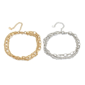 304 Stainless Steel Cable Chain Multi-strand Bracelets, with Lobster Claw Clasps, Textured
