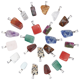 32Pcs 16 Style Natural & Synthetic Gemstone Pendants, with Stainless Steel Snap On Bails, Nuggets, Stainless Steel Color