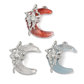 Platinum Alloy Resin Rhinestone Glass Pendants, Moon