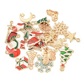 20Pcs Christmas Theme Alloy Enamel Pendants, Golden