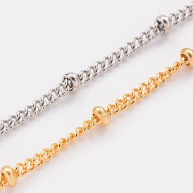 Ion Plating(IP) 304 Stainless Steel Twisted Chains, Curb Chains, Soldered, Satellite Chains, with Spool, Rondelle Beads