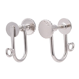 925 Sterling Silver Clip-on Earring Findings, 13x7mm, Hole: 1.5mm