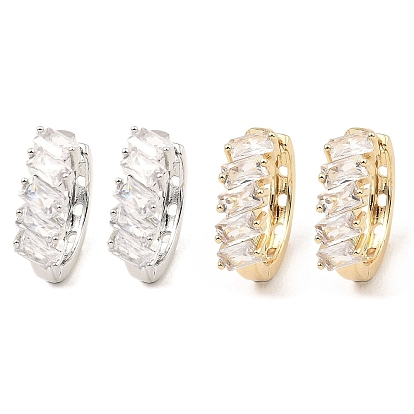 Серьги-кольца из латуни с микропаве из кубического циркония, прямоугольные