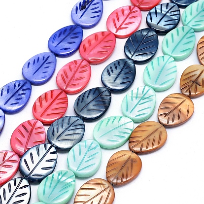 Autumn Theme Dyed Natural Shell Beads Strands, Leaf