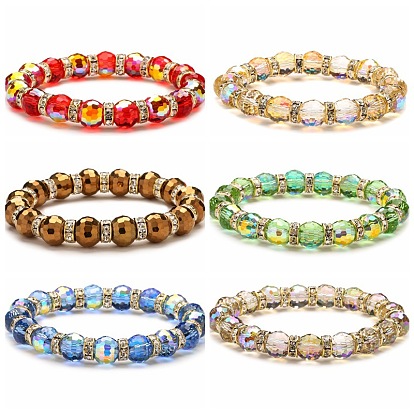 Sparkling 10mm Multi-Colored Crystal Glass Bead Bracelet with 96 Facets