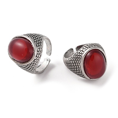 Oval Resin Finger Ring, Alloy Open Cuff Rings, Antique Silver, Cadmium Free & Lead Free