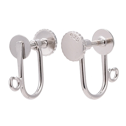 925 Sterling Silver Clip-on Earring Findings, 13x7mm, Hole: 1.5mm