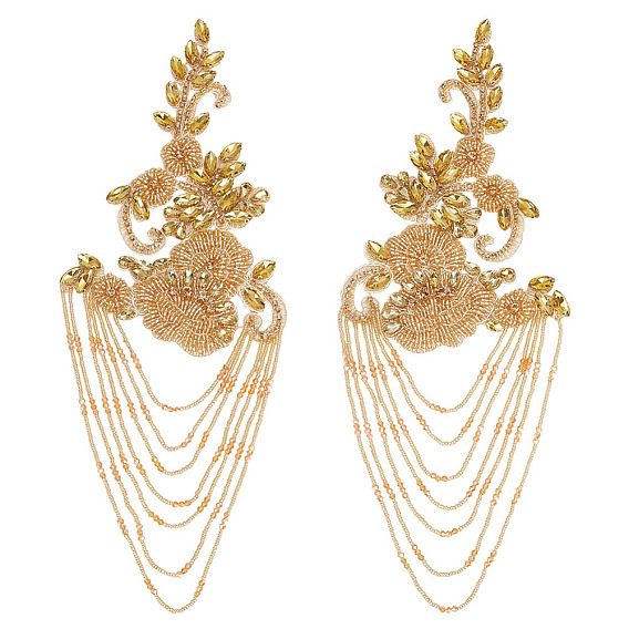 2 шт. 2 стили цветок компьютерная вышивка орнамент аксессуары, со стразами и стеклянными бусинами, для одежды своими руками, пакет, украшение для брюк