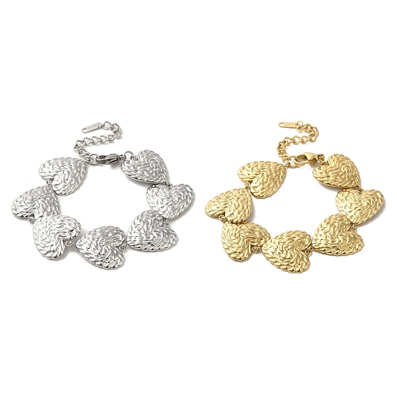 304 браслеты-цепочки с текстурированными звеньями в форме сердца из нержавеющей стали