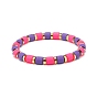 5Pcs 5 Colors Column Polymer Clay Stretch Beaded Bracelets, with Golden Plated Brass Beads