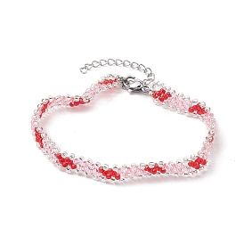 Bracelet perlé tressé en graines de verre, 304 bracelet en acier inoxydable pour femme