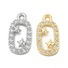 Brass Micro Pave Cubic Zirconia Pendant, Oval with Star