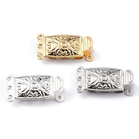 Brass Filigree Box Clasps, Multi-Strand Clasps, 3-Strands, 6 Holes, Rectangle