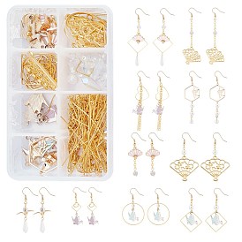 SUNNYCLUE DIY Dangle Earring Making Kits, Including Brass & Alloy Pendants, Brass Linking Rings & Cable Chains & Earring Hooks, Glass Beads, Fan & Paper Crane Shape
