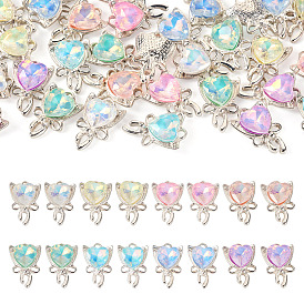 32шт 8 цветные подвески из сплава стекла, сердце с бантом, серебряные, граненые
