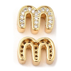 Brass Micro Pave Cubic Zirconia Beads, Letter M