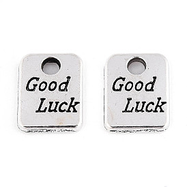 Tibetan Style Alloy Charms, Rectangle with Word Good Luck