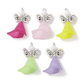 Acrylic Glass Beads Pendants, with Alloy Loops, Angel & Flower