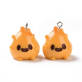 Opaque Resin Pendants, Cute Pear Charm with Platinum Tone Iron Loops