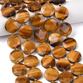 Природных тигровый глаз бисер нитей, плоско-круглые, граненый шестиугольный разрез, с бисером