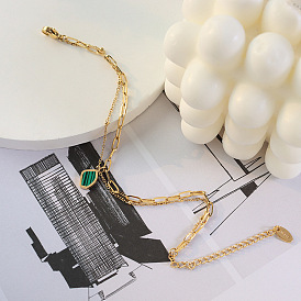 Geometric Emerald Acrylic Pendant with French Titanium Steel 18K Bracelet E020