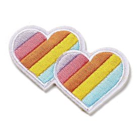 Double Heart with Rainbow Stripe Appliques, Computerized Embroidery Cloth Iron on/Sew on Patches, Costume Accessories