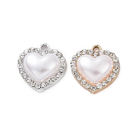 Colgantes de aleación de rhinestone, con cuentas de perlas de imitación de plástico abs, encanto del corazón