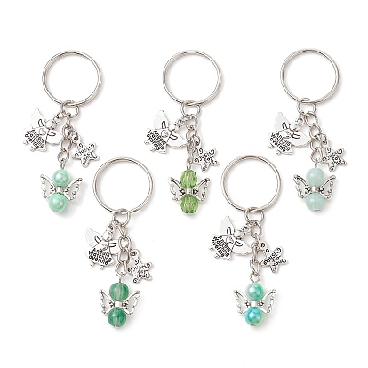 Acrylic Keychains, with Tibetan Style Alloy Pendants and Iron Split Key Rings, Angel
