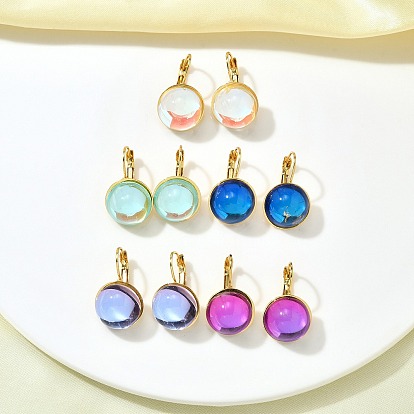 Латунь Leverback серьги, со стеклом, без кадмия и без свинца, долговечный, стойки покрытие, круглые