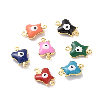 Brass Enamel Connector Charms, Real 18K Gold Plated, Evil Eye Pattern