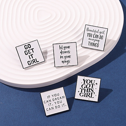 Motivational Square Pins with Independent Packaging - Set of Inspiring English Phrases