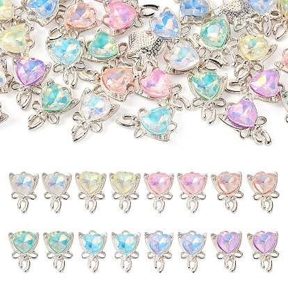 32шт 8 цветные подвески из сплава стекла, сердце с бантом, серебряные, граненые