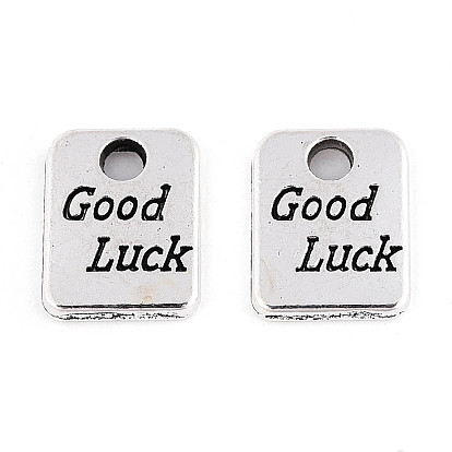 Tibetan Style Alloy Charms, Rectangle with Word Good Luck